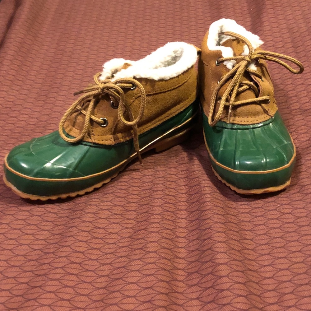 Women's Green and Tan Duck Boots